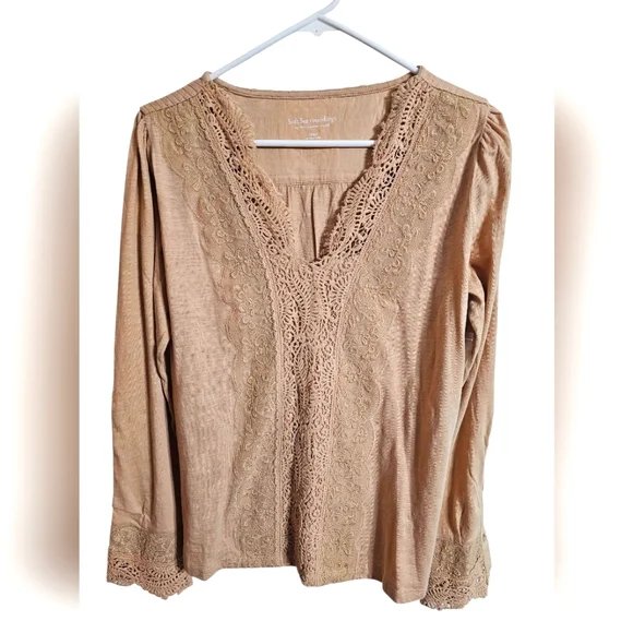 Soft Surroundings Womens Small Beige Embroidered Lace Boho Peasant Tunic Top - Picture 2 of 8